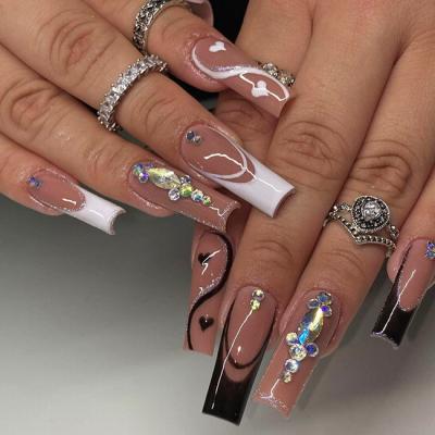 China Design And Customized New Arrival Long Ballerina Flower Strips Manicure Set False Finger Nails Full Cover Artificial Press On Nails Tips For Women for sale