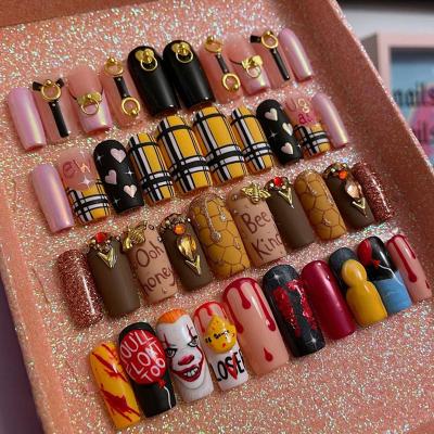 China Eco-Friendly ABS Glitter Nail Naixi Nails Wholesale Fashionable Ins Nails Luxury Long Ballerina Pink Pink Spots Press On Nails Custom Artificial Nails Tips for sale