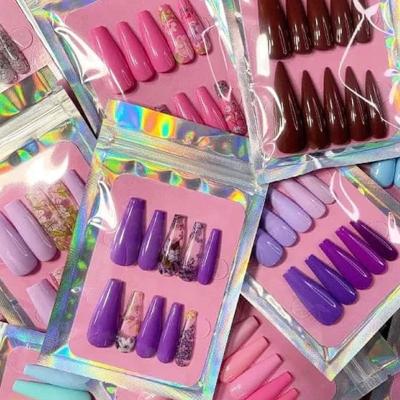 China Eco-Friendly Non-Toxic Ballerina Long Coffin Wholesale Price Shining Nail Glitter Stars Diamond Nails Art Press On Nails Artificial Custom Customize Nails for sale