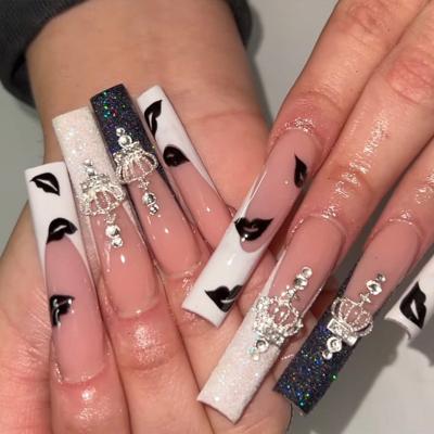 China Eco-Friendly Non-Toxic Ballerina Long Coffin Wholesale Price Shining Nail Glitter Stars Diamond Nails Art Press On Nails Artificial Custom Customize Nails for sale