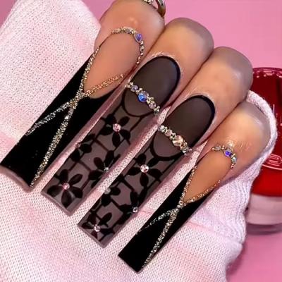 China Eco-Friendly Non-Toxic Ballerina Long Coffin Wholesale Price Shining Nail Glitter Stars Diamond Nails Art Press On Nails Artificial Custom Customize Nails for sale