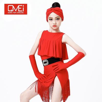 China Dresses Latin Dance Dress For Girls And Children Performance Dress Red Dress Competition Training Work Fringe Qi Charm Chinese Summer for sale