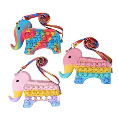 China Educational Toys Factory Customized Cute Gifts Reduction Cartoon Elephant Silicone Shoulder Coin Purse Pest Pest Toy for sale