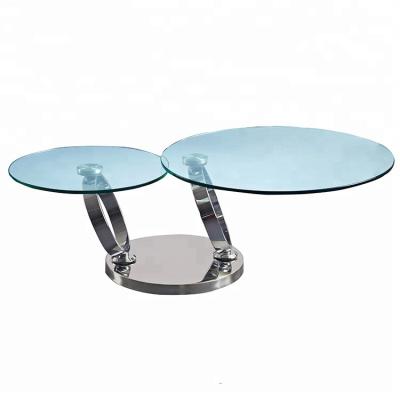 China (Other) Best Selling Promotional Swivel Adjustable Round Silver Plated Glass Top Ring Coffee Table Rotary for sale