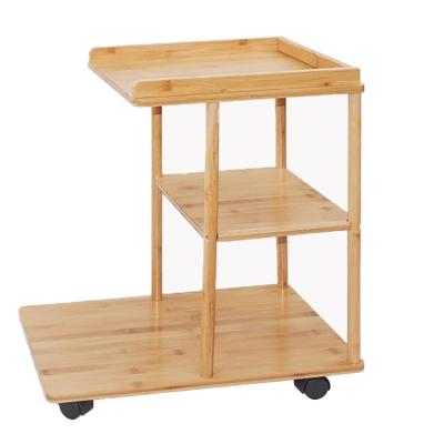 China (Other) Rolling Sofa Side Mobile Snack Table Coffee Tray End Table 3 Tier Adjustable Bamboo Shelf With Wheels for sale