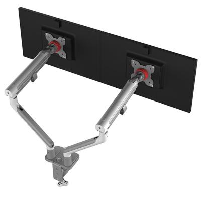 China Aluminum+Steel+Plastic SLMA12 Best Dual Shock Absorber Dual Arm Stand Ergonomic Adjustable Height Monitor Stand Selling for sale