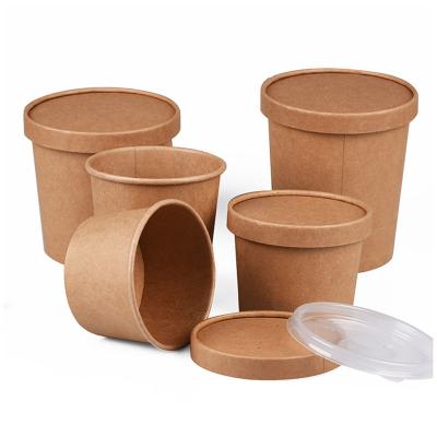 Cina Takeout disposable custom printed brown paper soup cup with lid in vendita