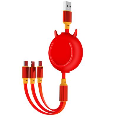 China Quick Charging Speed ​​1 To 3 Quick Charging 120cm Portable 3 In 1 USB Retractable Data Cable For iPhone For Samsung for sale