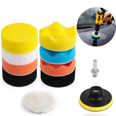 China Car Foam POLISHING Drill 3-Inch Buffing Pad Kit Car Buffer Polisher Drill Buffing Kit 11 Pcs Polish Pads Kit For Car Polishing, Waxing for sale