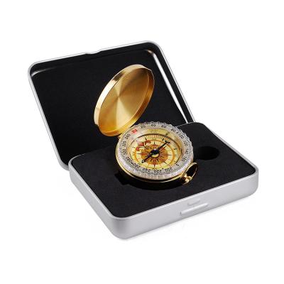 China Travel Multifunctional Portable Outdoor Golden Boshil Bronze Navigation Pointing High Precision Mini Compass Pocket Watch for sale