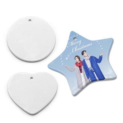 China Eco-friendly Sublimation Blank Christmas Decoration Supplies Hanging Ceramic Ornaments Sublimation Christmas Ornament Blanks for sale