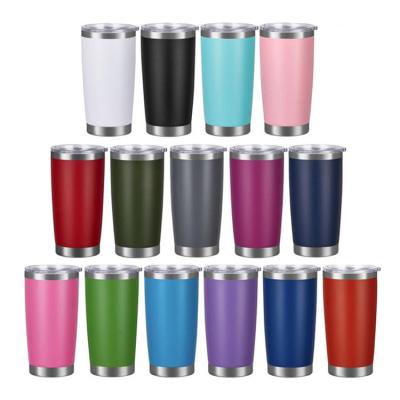 China 20oz Disposable Powder Coated Tumbler With Lid Stainless Steel Colorful Wall Car Ride Double Tumbler for sale