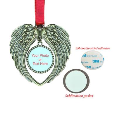 China High Quality Printable Angel Wings New Arrival Angel Wing Sublimation With Metal Discs For Printing Christmas Metal Ornaments Tags for sale