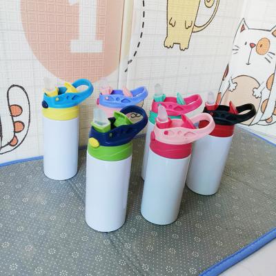 China Custom Logo 12oz 350ML Disposable Stainless Steel DIY Sublimation Blanks Vacuum Insulated Baby Kid Bottle Tumbler With Spout Straw Lid for sale