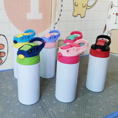 China New Design Disposable Sublimation Masks 12oz Stainless Steel Double Wall Insulated Vacuum Kid Water Bottles With Flip Top Lid Straw for sale