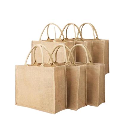 China Best Price Jute Tote Bag Brown Craft Paper Reusable Eco-Friendly Natural Burlap Tote Recyclable High Quality Handle Bag for sale