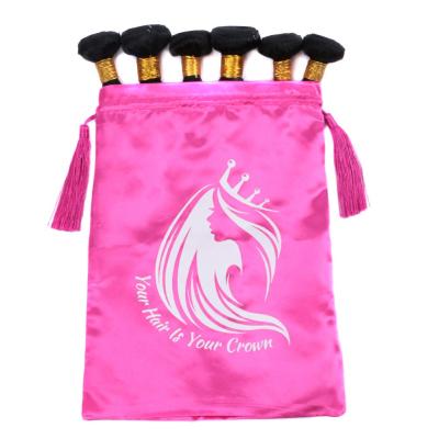 China Large Pink Drawstring Dust Bag Logo Custom Hair Packaging Customize Satin Weave Drawstring Pouch Silk Dust Bag for sale