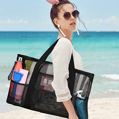 China Mesh Beach Tote Bag Fashion Shopping Net Bag Summer Extra Large Capacity Mesh Beach Bag for sale