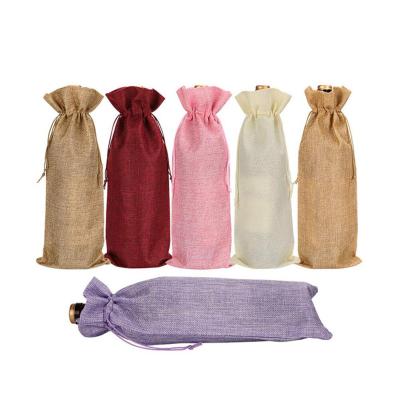 China Application: 12pcs Red Wine Packaging Burlap Wine Bags with Drawstrings Reusable Jute Wine Bottle Bag with Tags for Party Blind Sample Birthday Wedding Travel for sale