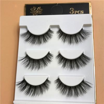 China Long 3 Pairs Natural False Eyelashes Makeup Private Label Wholesale Custom False Mink Eyelashes for sale