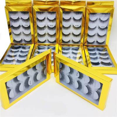 China Long Natural Wholesale 5 Pairs High Quality 5D Mink Eyelashes Gold False Eyelashes Natural Thick False Eyelashes for sale