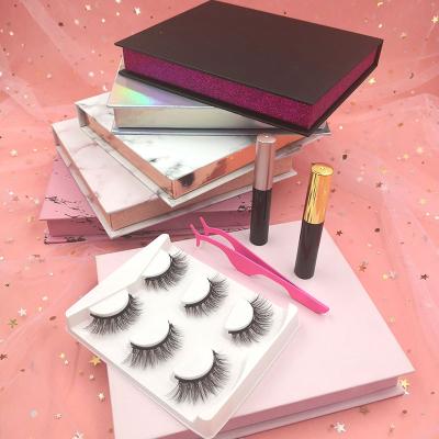 China Natural Long Hot Selling 3 Pairs 5 Magnetic False Eyelashes With Magnetic Liquid Eyeliner With Big Box Set for sale