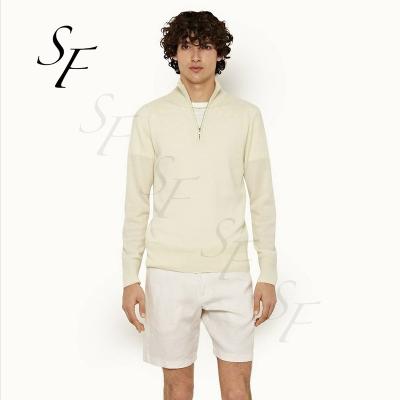 China Anti-Wrinkle Custom Design Wholesale High Quality Long Sleeve Casual White Sand Half Zipper Cashmere Knit Jumper Sweatshirts For Men for sale