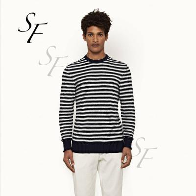 China Anti-wrinkle Fashion Autumn Knitwear Regular Fit Stripe Long Sleeved Organic Cotton Jumper Knitted Casual Round Neck Sweater For Men for sale