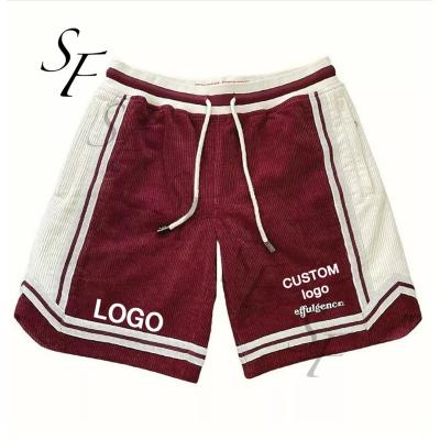 China Custom Logo Antibacterial Summer Men's Vintage Embroidery Workout Gym Jogger Sports Corduroy Basketball Shorts for sale