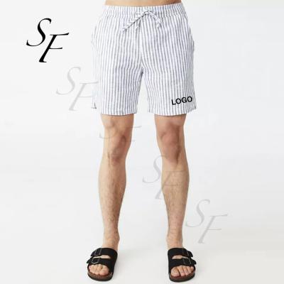 China Custom Anti-wrinkle summer comfortable home wear 100% cotton casual loose canvas underpants striped panties for men for sale