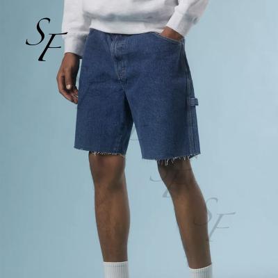 China OEM Sustainable Design High Quality Luxury Casual Plain Fitted Dark Blue Carpenter Skinny Classics Vintage Denim Shorts For Men for sale