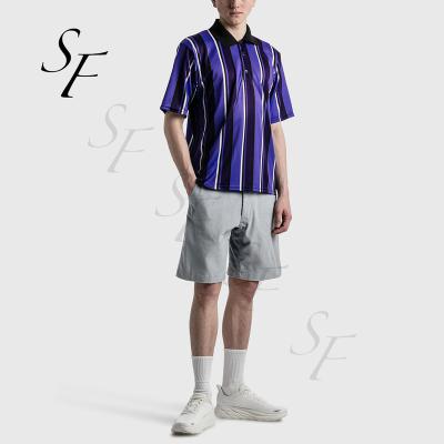 China Custom Oversized Compressed Casual Style Summer Striped Casual Loose Short Sleeve Streetwear Shirts Mens Polo T-Shirts Out For Men for sale