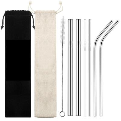 China Sustainable Amazon Hot Selling Custom Logo OEM 4-Piece Stainless Steel Reusable Straw Food Grade Curves Edge Straws for sale