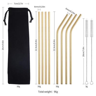 China Sustainable 10Pcs 304 Stainless Steel Straw High Quality Customized Drinking Straws Metal Portable Straw Set for sale