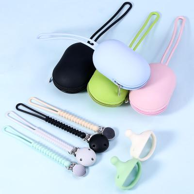 China Nipple Free Bag Soother Bpa Silicon Soother Bpa Pacifier Clip Holder Baby Silicone Pacifier Chain Case for sale