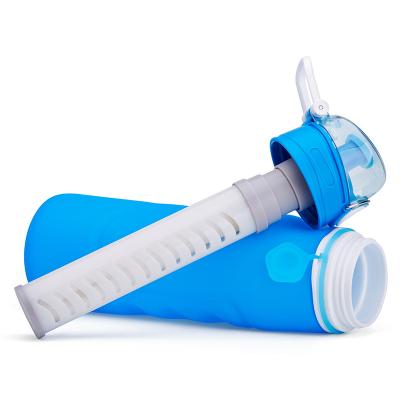 China Kean Drinking Collapsible Silicone Bpa Free Travel Carbon Filter Viable Water Bottle for sale