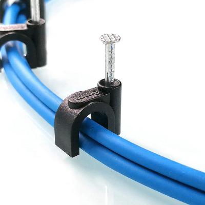 China Electrical Accessories Increased 16mm Circle Nail Plastic Black Electrical Cable Clamp White Cable Organizer Holder Nail Clamp for sale