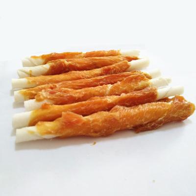 China OEM 100% SUSTAINABLE NATURAL DRY CHICKEN PET SNACK CHICKEN TWIST Rawhide Dog Treat OEM Brand No Additives for sale