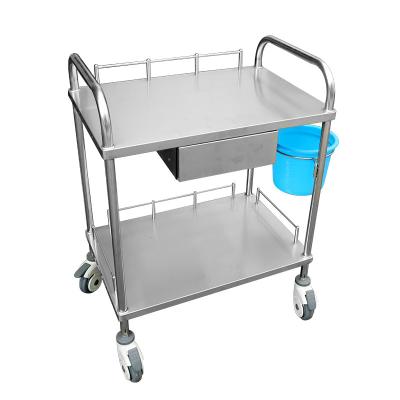 China Easy Clean Nursing Trolley TWT019 304 Stainless Steel 2 Shelves Medical Instrument Trolley Hospital Trolley for sale