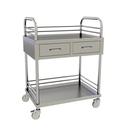 China TWT035 Modern Stainless Steel Treatment Trolley With Double Drawers Medical Trolley en venta