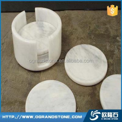 China Sustainable Carrara White Marble Custom Stone Tea Set Coaster Round Marble Coasters Set for sale