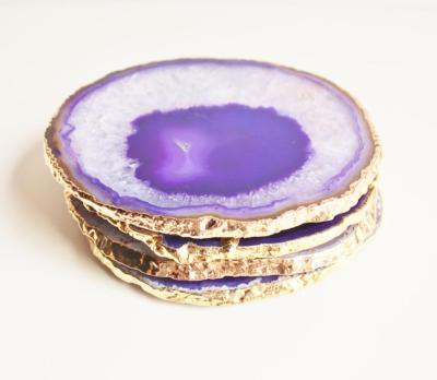 China Sustainable Edge Luxury Purple Gold Natural Agate Slices , Lilac Agate Tray for sale