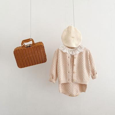 China Europe and America wholesale two-piece suit of baby knitted coat + 2022 spring romper and autumn children's cotton sweater for sale