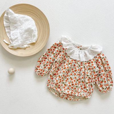 China 2021 Hot Selling Europe and America Spring and Autumn Infant and Baby Kids Floral Lotus Collar Bubble Sleeve Romper Overalls for sale