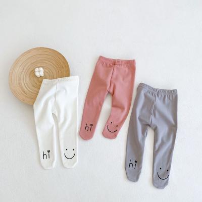 China Europe and America new 2021 autumn baby infant letter smiling face printed leggings pants big pp long pants for sale