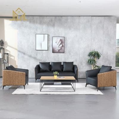 China Simple Modern Simple But Luxury Leather Sofa Business Office Cowhide Reception Meeting Guest Three-Seat Coffee Table Combination Set for sale