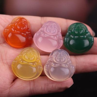 China Yellow Red Black Light Blue Jade Baby Buddha Gemstone Necklace Religious Natural Green Chalcedony Pink for sale