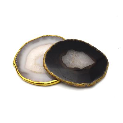 China Viable Black Gold Mat Dyed Sliced ​​Agate Beverage Coasters Cup Coaster Small Agate Coaster For Drinks Gift for sale