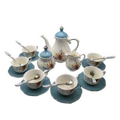 China Blue Ceramic Suit Teapot Afternoon Tea And Coffee Suit Viable For Gift for sale