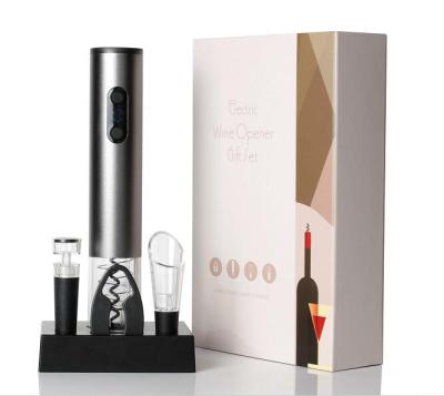 China 2021 Ideas Exquisite Popular Corkscrew New Product Design Wine Opener Electric Wine Stopper Set With Filling Base for sale